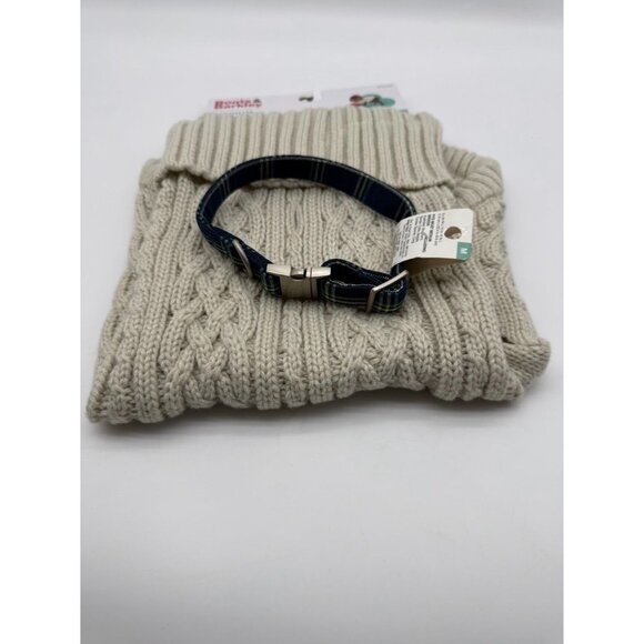 Boots & Barkley Cream cable Knit Turtleneck Dog Sweater & collar Size medium - Picture 2 of 7